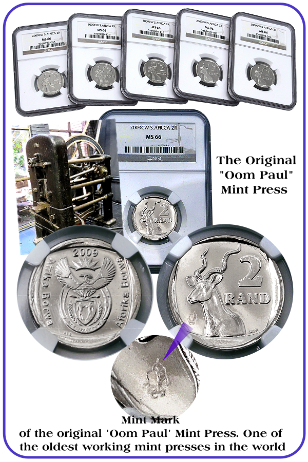 2009 CW R2 with Oom Paul Mintmark Graded MS66 South African Coins